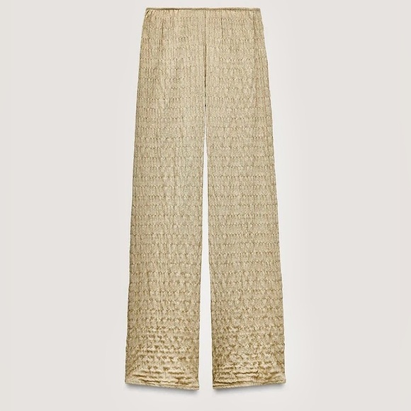 Zara NWT pale olive textured elastic waistband summer pull on pants - Picture 3 of 5